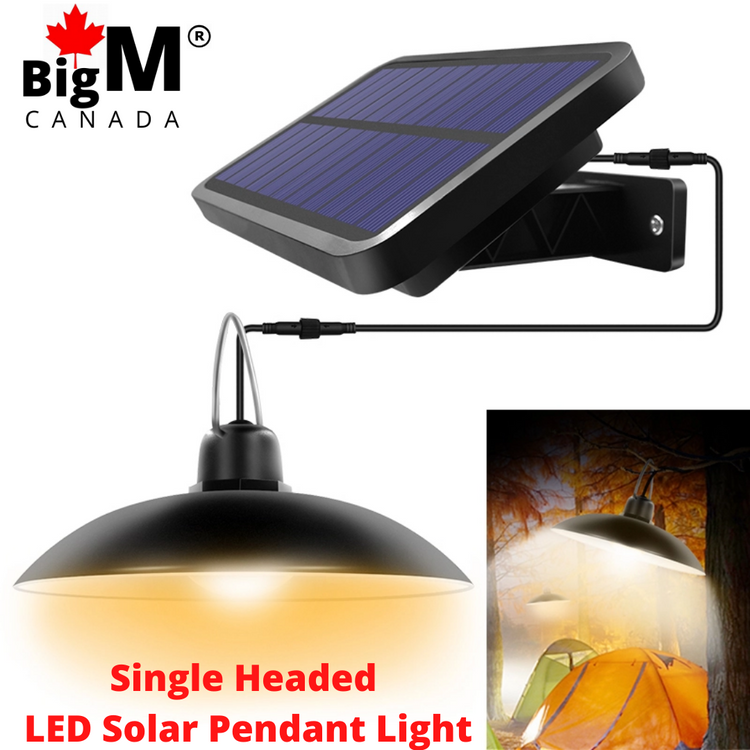 BigM Solar Lights for Indoors Gazebos Shades Patios tents come with single-headed pendant light, a large solar panel, a 10 ft extension cable & a remote, perfect choice camping tents, gazebos, shades, hallways
