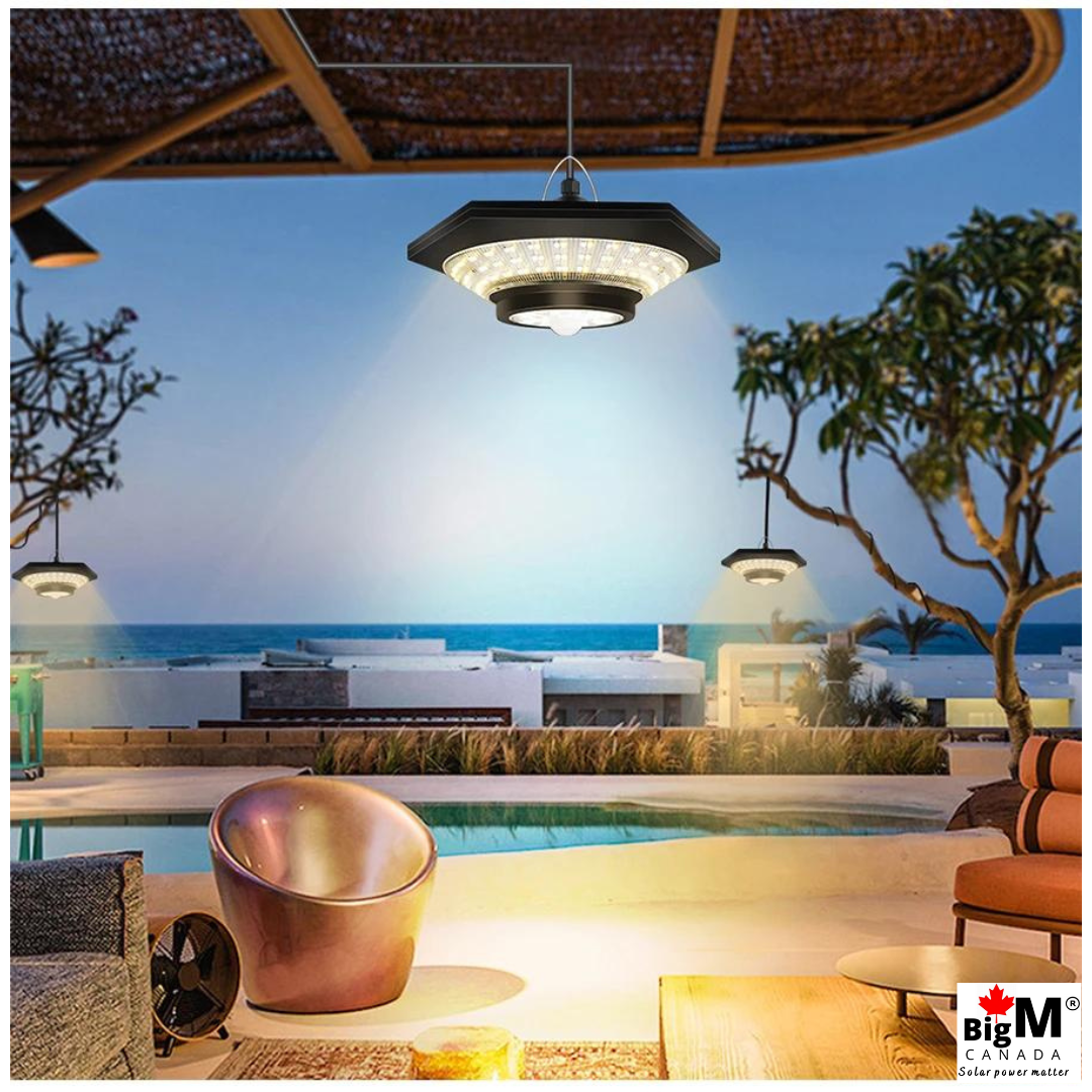 This 228 led solar indoor light can illuminate a 14 ft x 14 ft gazebo.