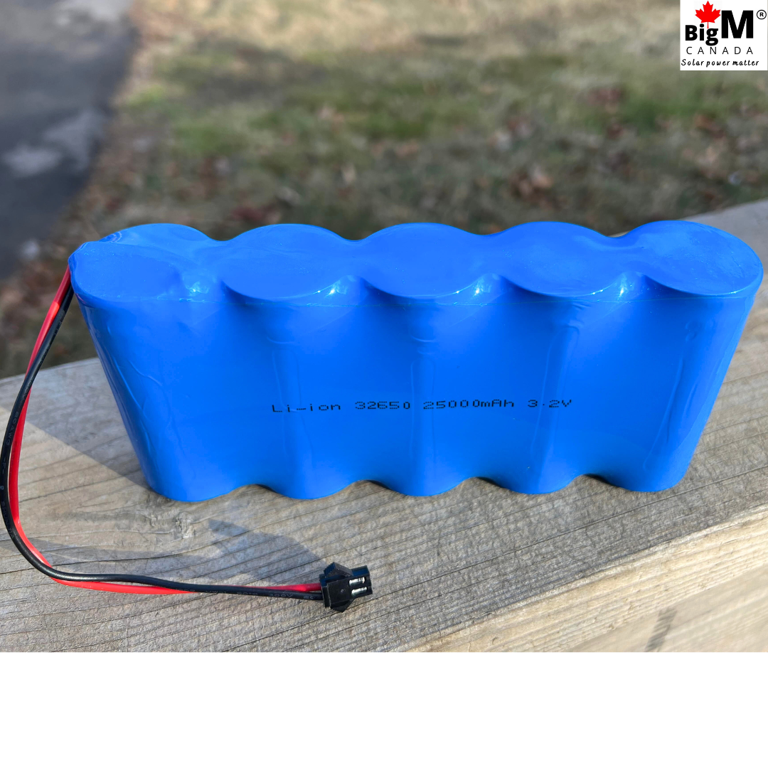 BigM 3.2V 32650 25000mAH lithium ion rechargeable battery pack with a 2-pin wire connector