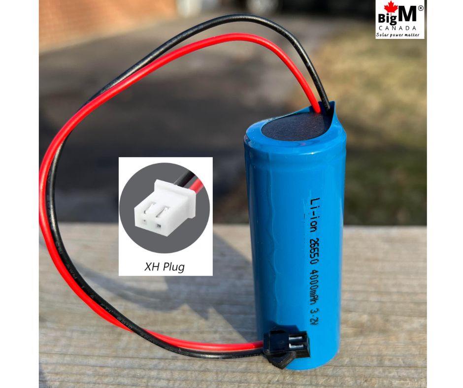 BigM 3.2V Lithium-ion battery 26650 heavy duty 4000mAH rechargeable with a wire connector & 2 pin plug for easy connection