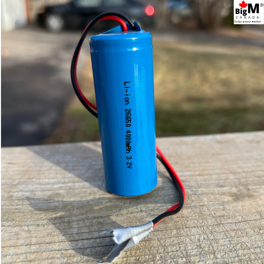 BigM 3.2V Lithium-ion battery 26650 heavy duty 4000mAH rechargeable battery has a 7 inches long wire to connect