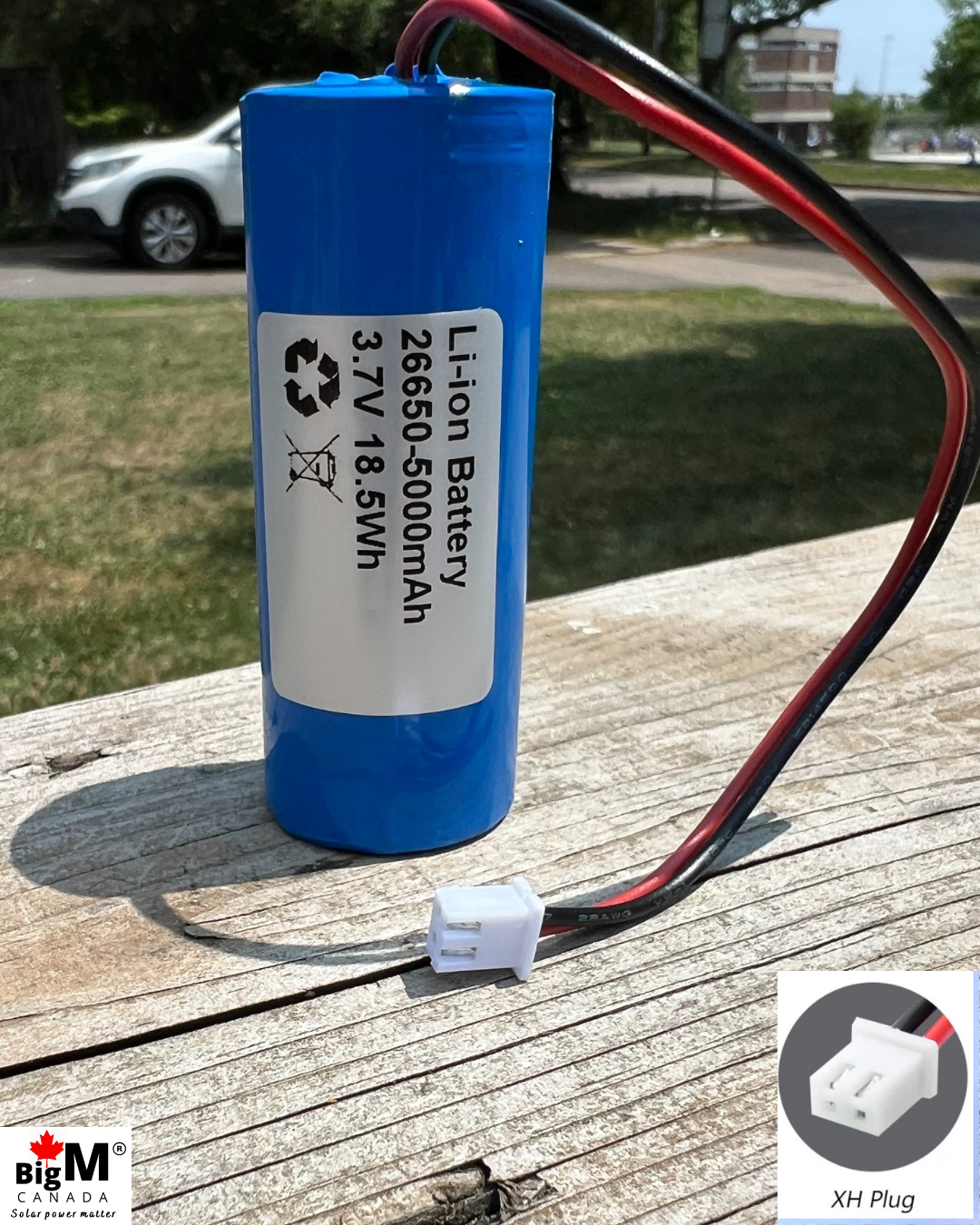 BigM 3.7V 26650 5000mAh lithium-ion rechargeable battery with 2-pin plug connector for solar lights and electronics