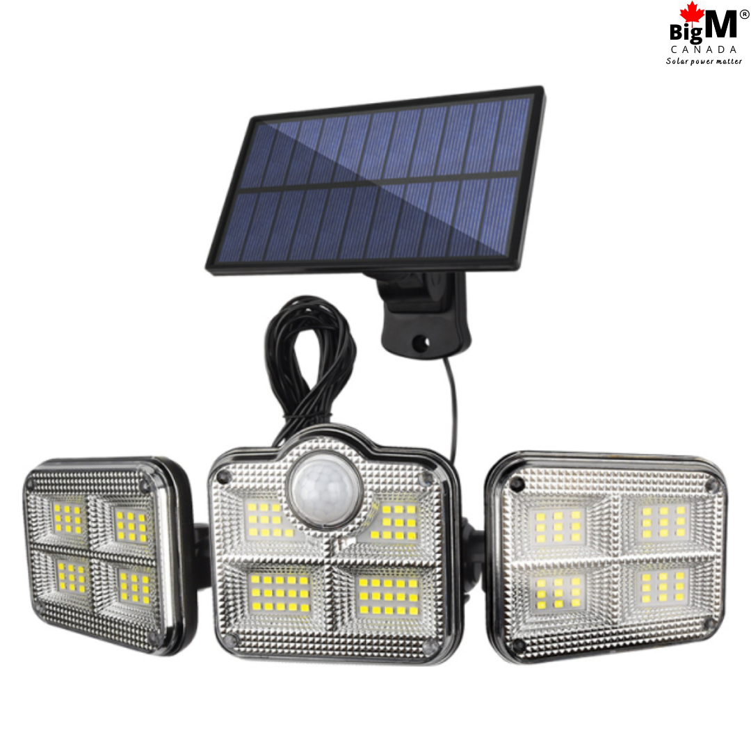 For BigM solar security motion sensor light has a separate solar panel that can be installed under the direct sun and light can be installed within 15ft anywhere under the shades to illuminate some parts of the house where sunlight is not easily accessible.