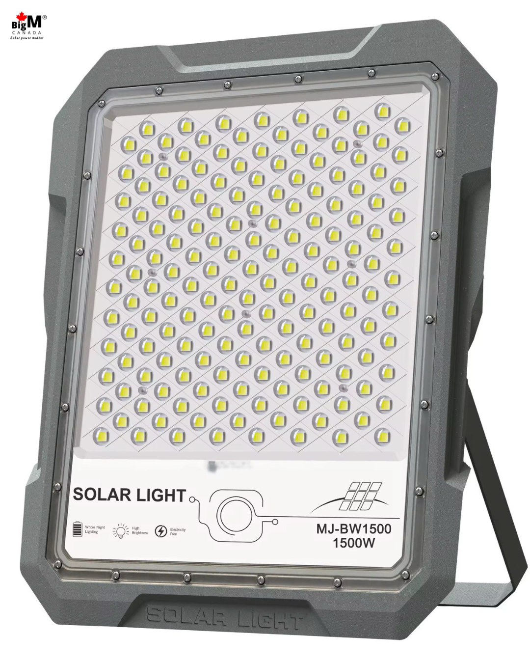 BigM 1500W Aluminum Cast Solar Floodlight fixture contains high efficiency 5054 LED chips