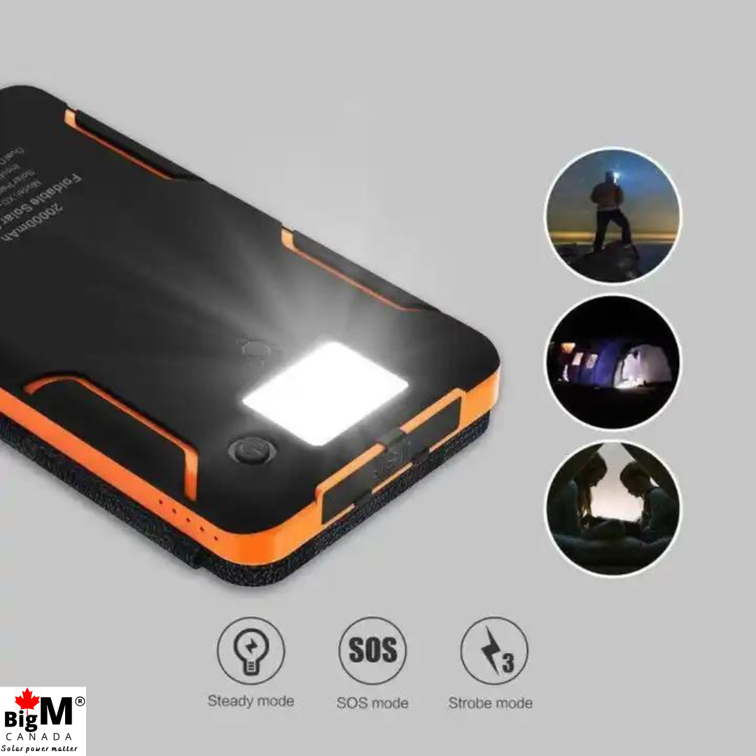 BigM solar charging power bank has an emergency flash light