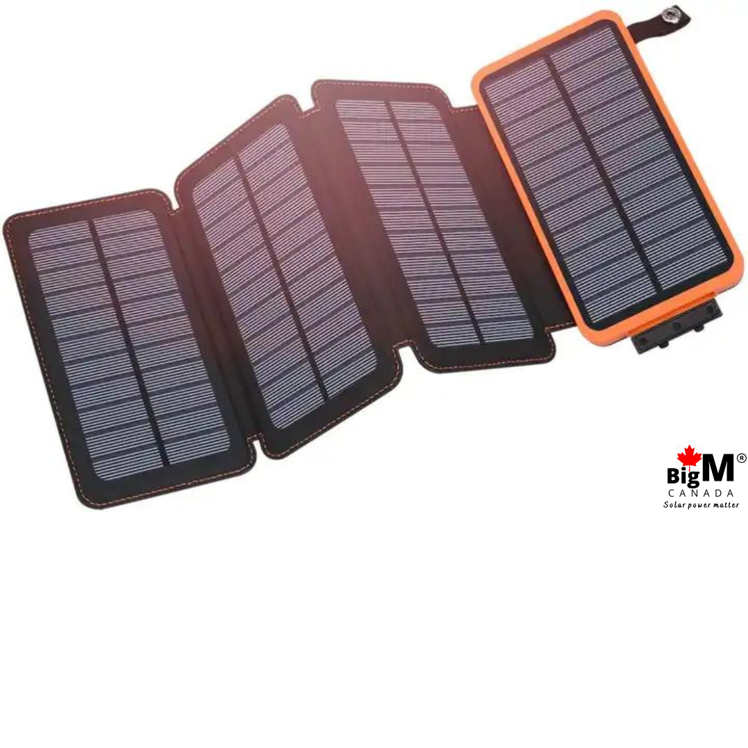 BigM solar charging power bank with 20000mAH storage 4 foldable solar panels