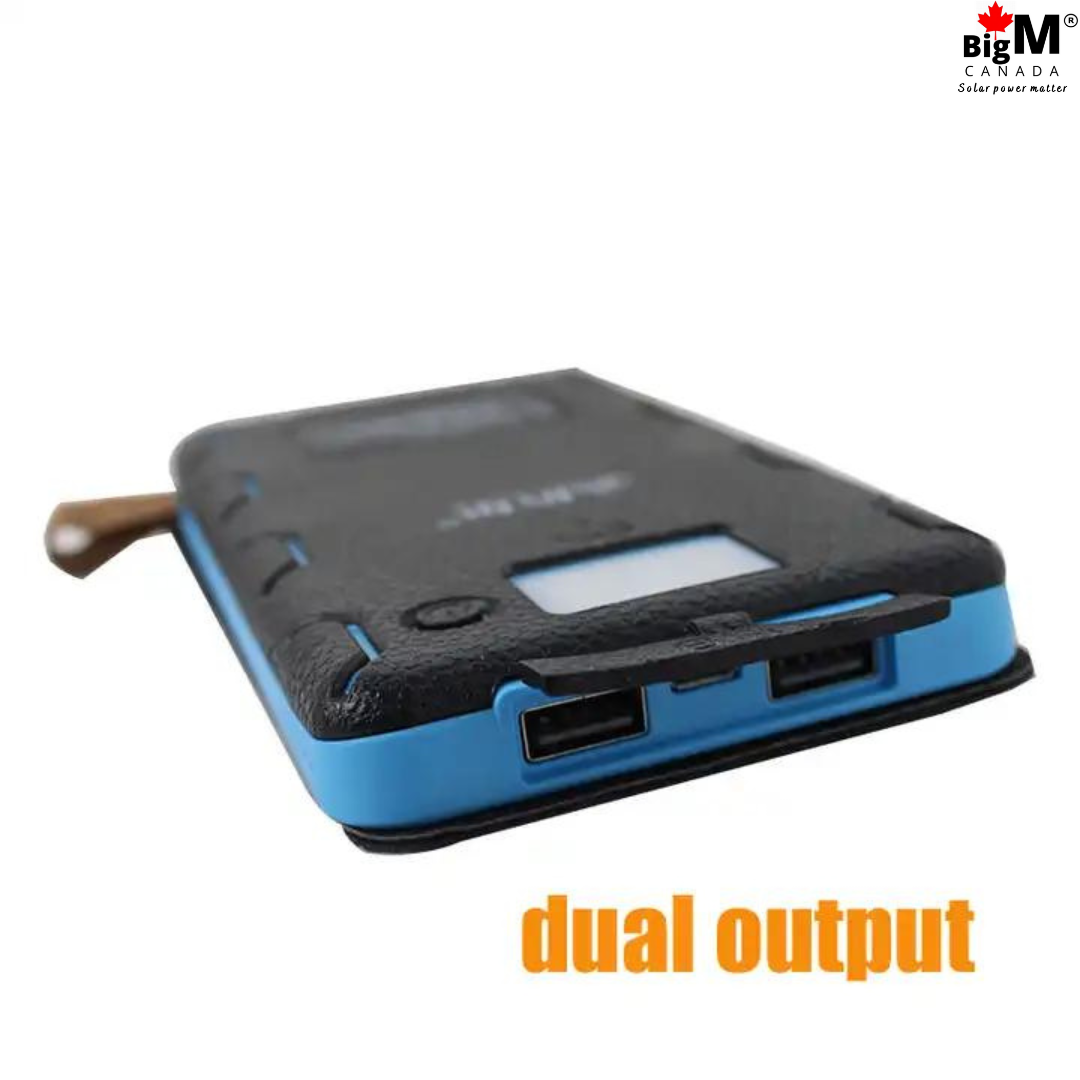 BigM solar charging power bank with 20000mAH storage 4 foldable solar panels fast charging has dual USB can charge 2 smartphones simultaneously
