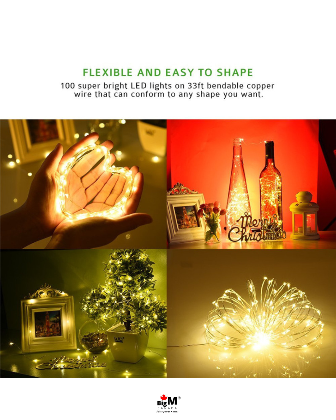 BigM LED Solar Copper Fairy String Lights – 100FT Long Outdoor & Indoor Decorative Lighting