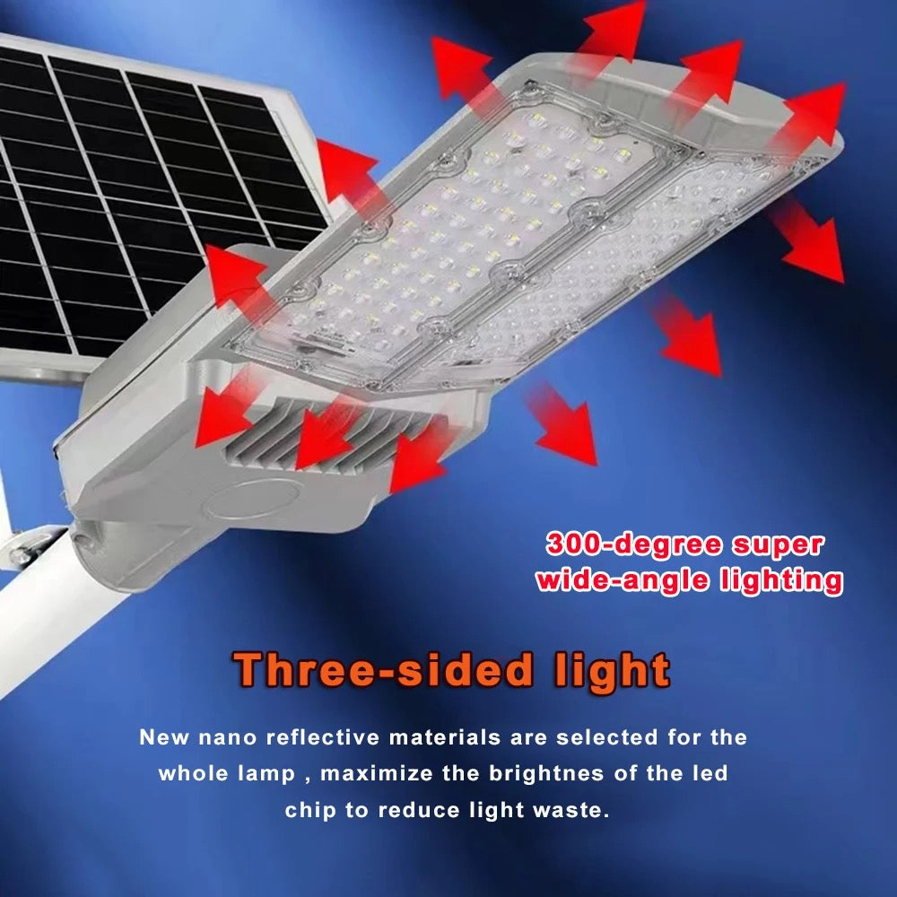 BigM 400W 20000 Lumens Solar Street Light with Aluminum Body has new nano reflective materials are selected for the lamp, maximize the brightness of the LED chips