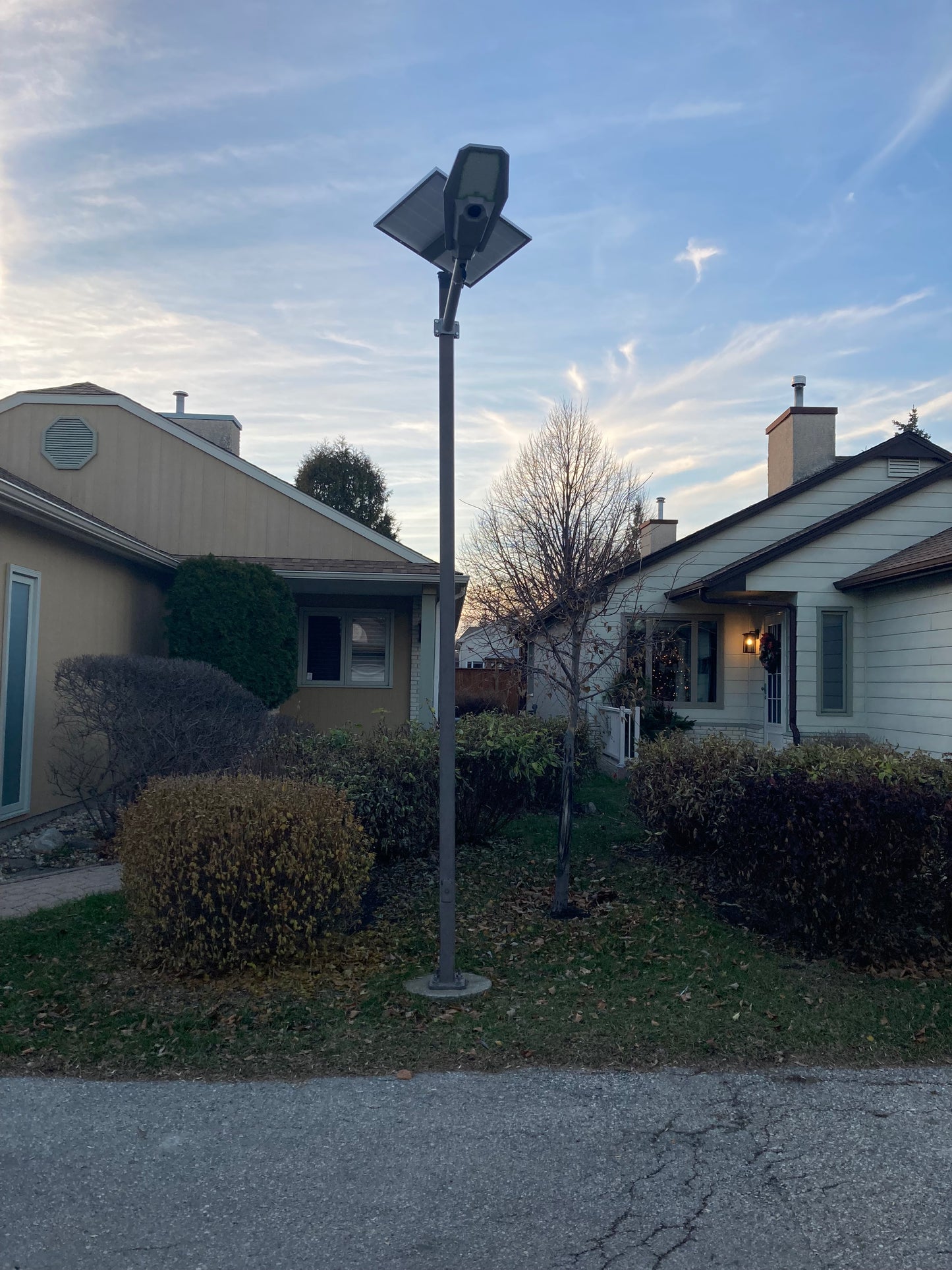 BigM 600W aluminum solar street light installed at a housing project at Winnipeg, Manitoba.