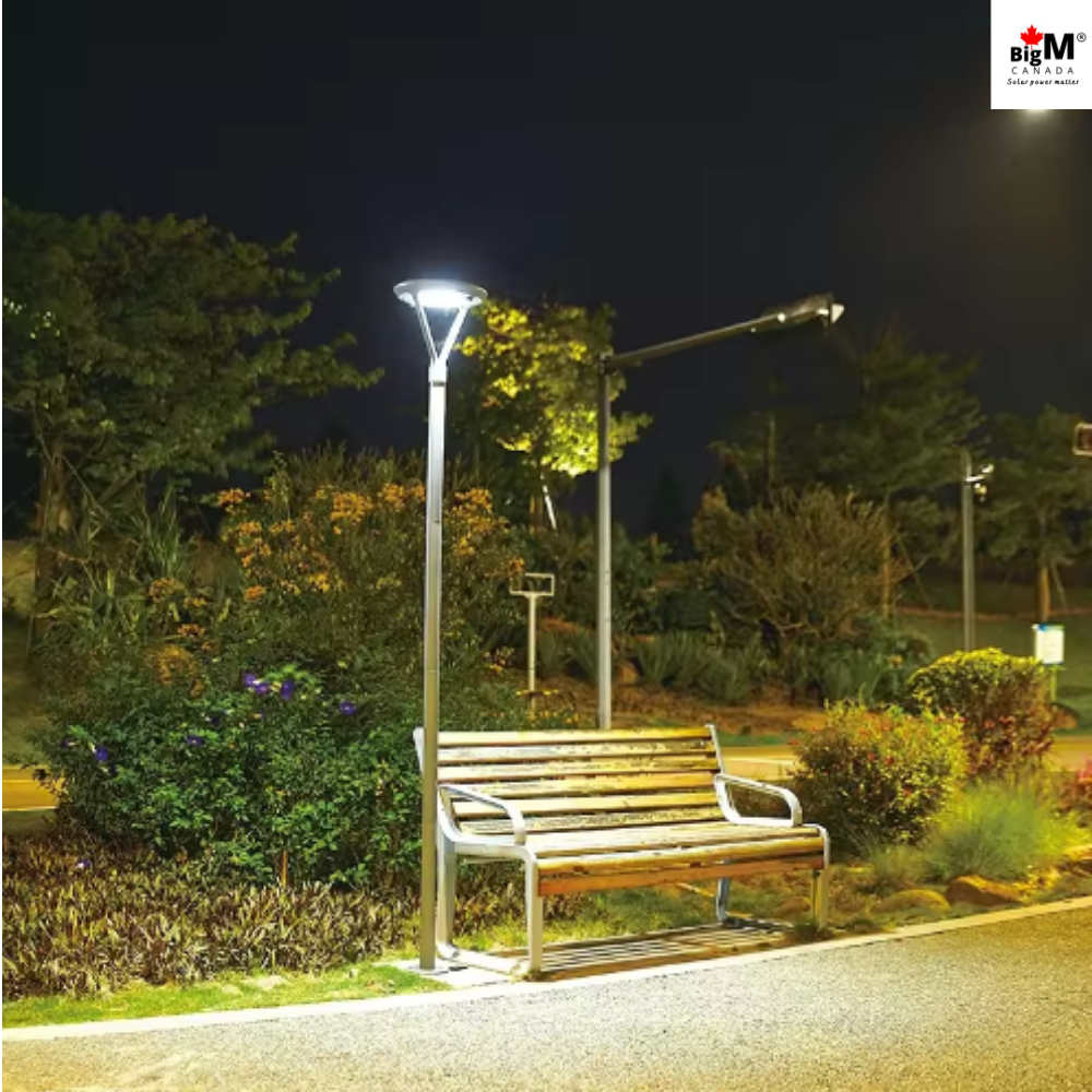 BigM Solar Outdoor Post Light with Motion Sensor, Steady Lighting Options & 7 ft Pole for Gardens, Pathways, Driveways & Pillar Tops