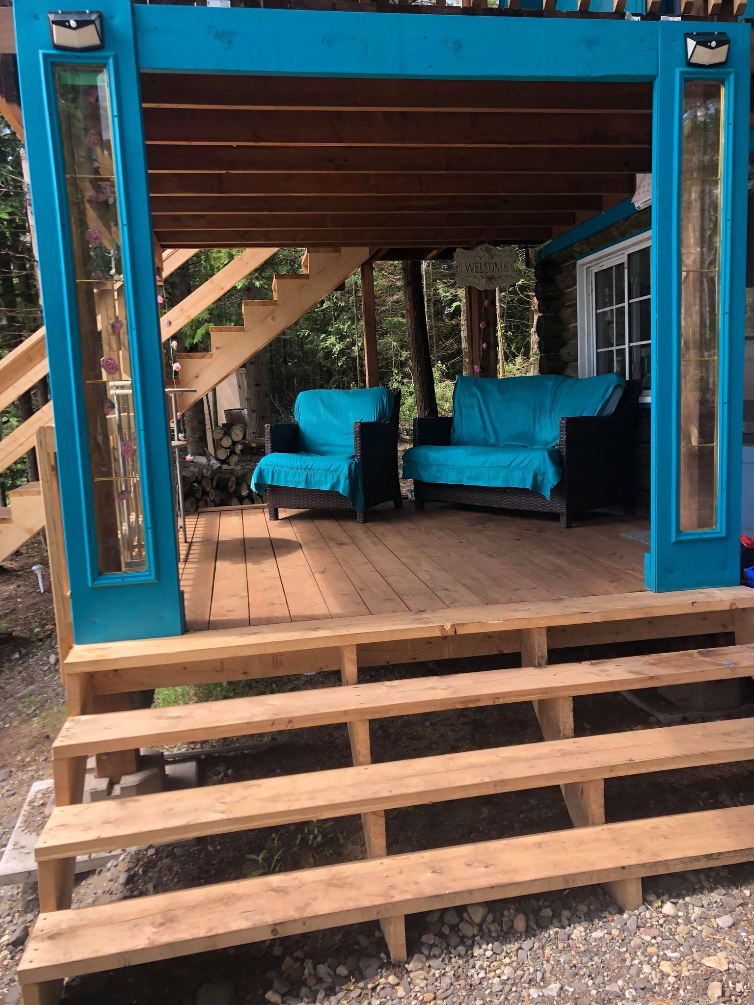 BigM  212 LED Solar Security Light is installed at the entrance of an off-grid cottage i a island near Tobermory, Ontario