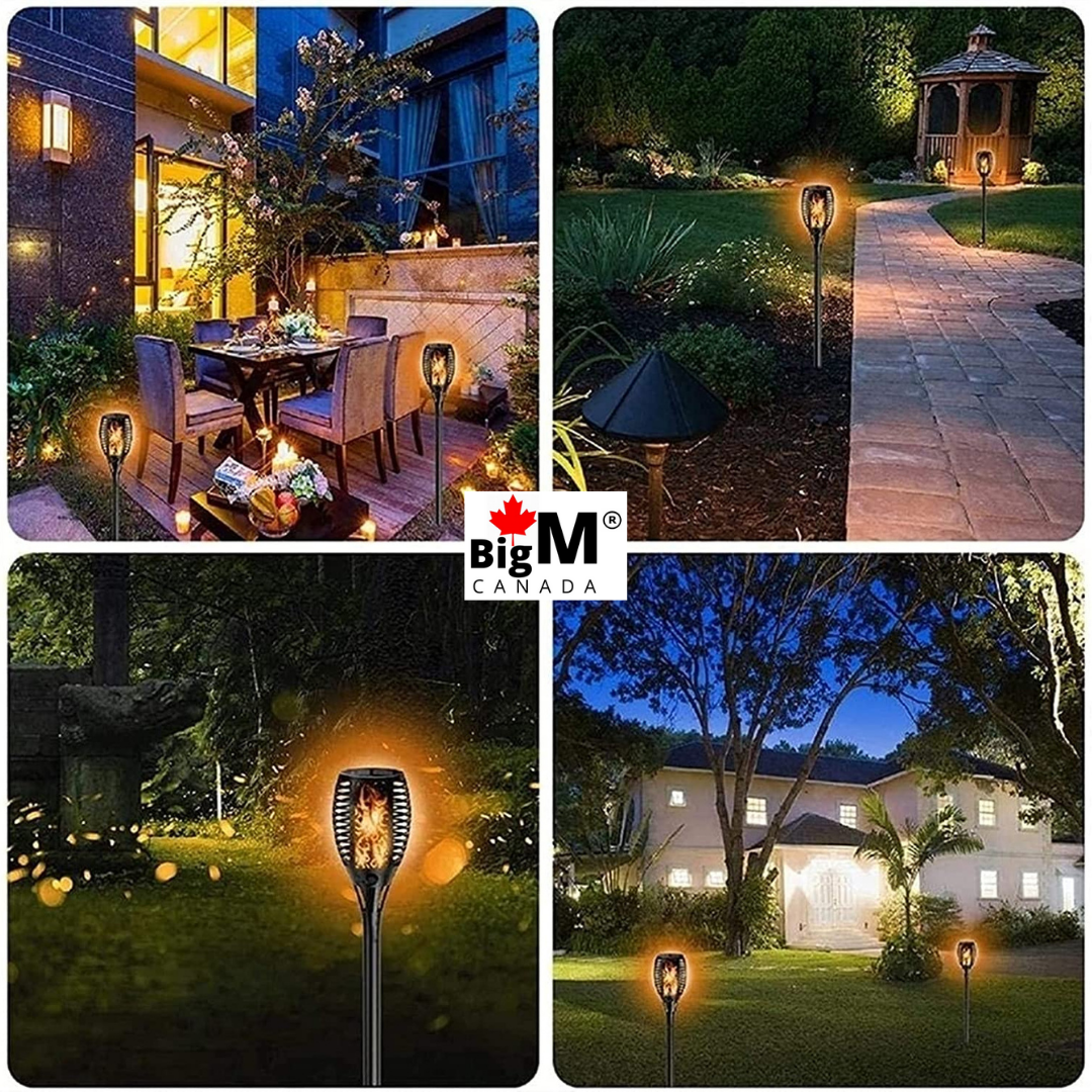 BigM LED Solar Powered Flickering Flame Lights can be installed in your gardens, driveways, lawns, walkways