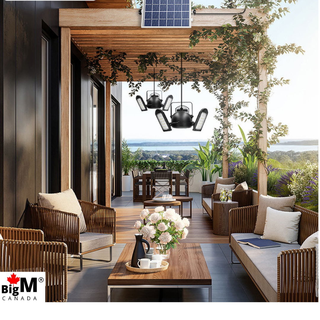 BigM 60 LED Bright Solar indoor Pendant Light is installed at a patio