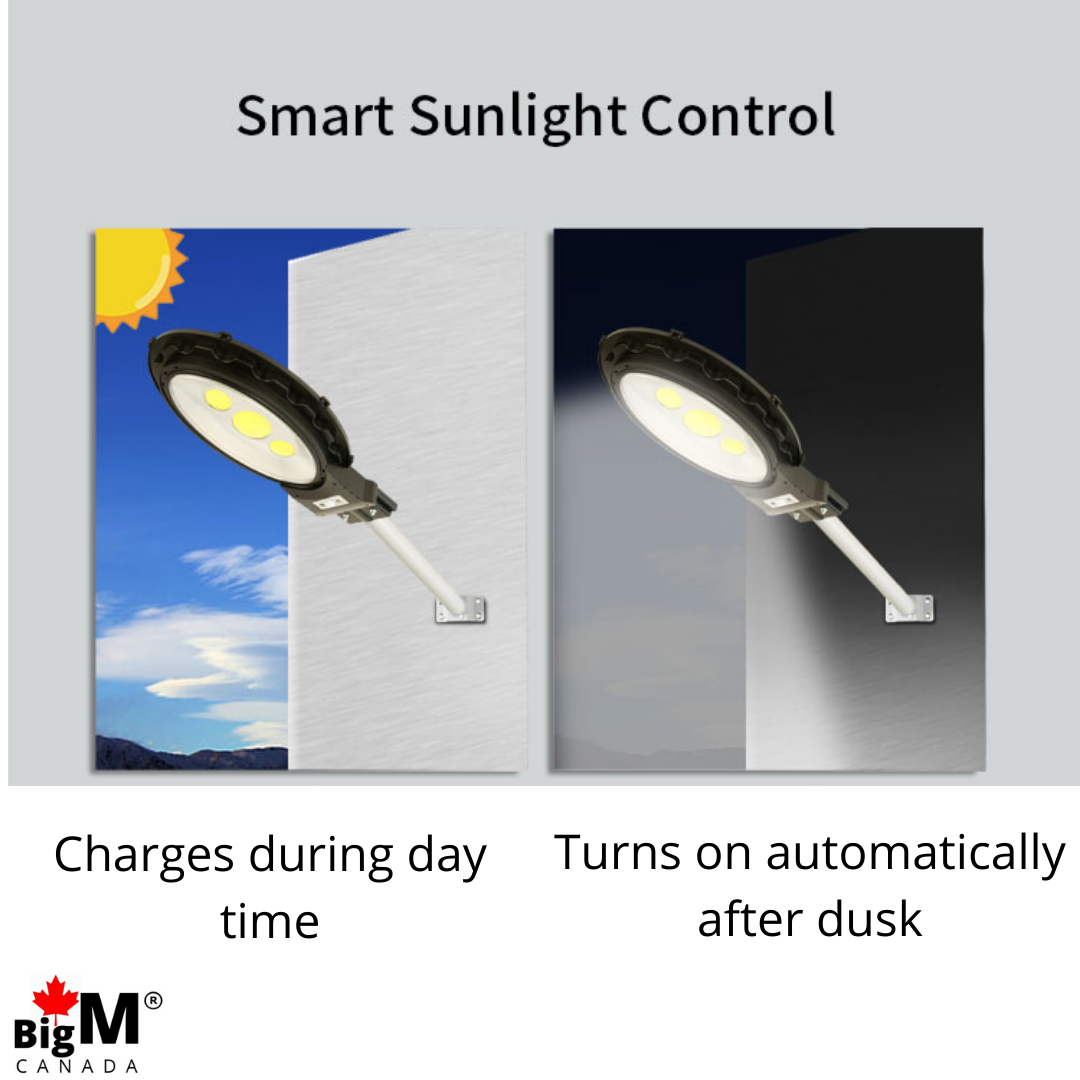 BigM Heavy Duty 500W Solar Flood Light With Motion Sensor charges during day time under the sun and brighten up the area at night