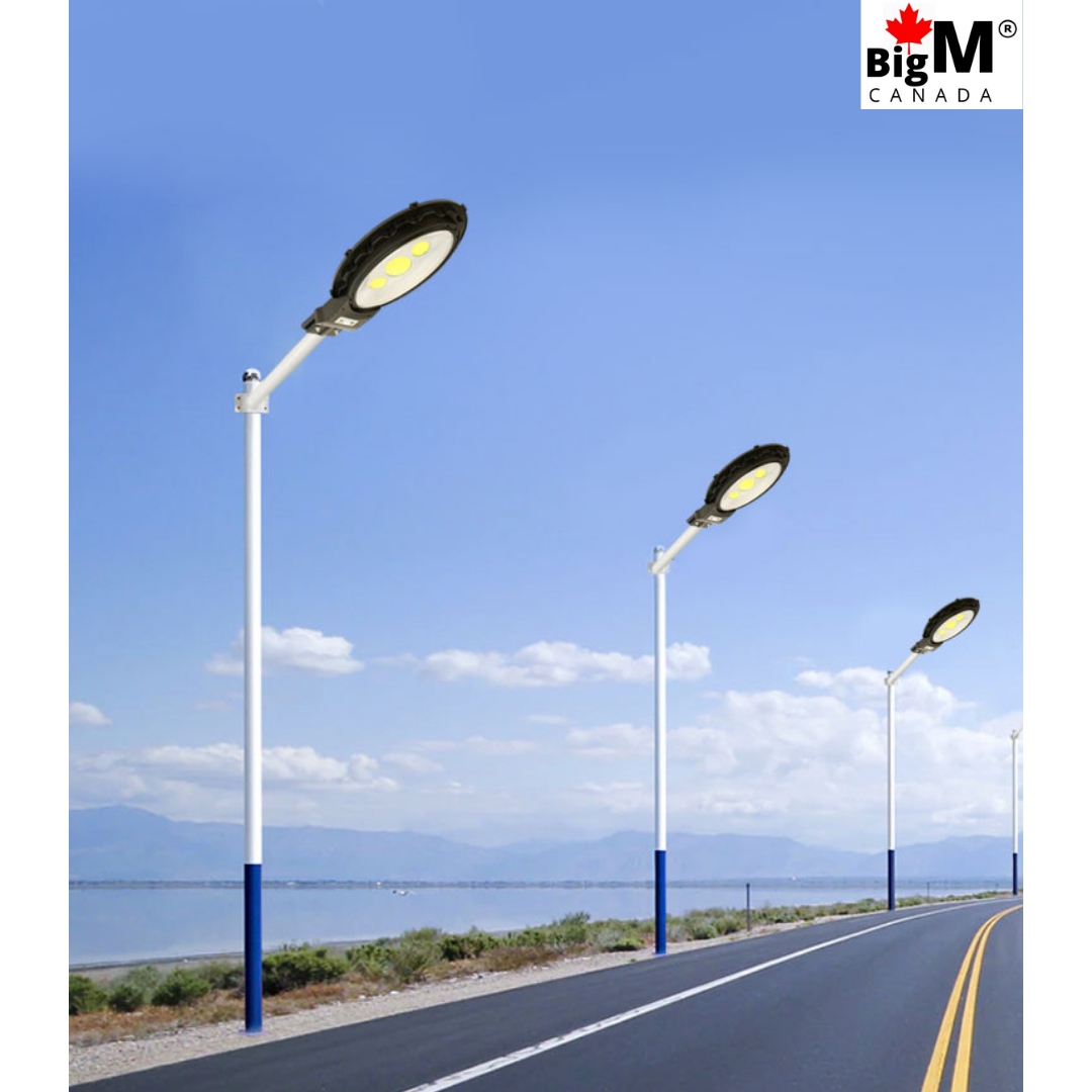BigM Heavy Duty 500W Solar Flood Light With Motion Sensor installed on a street