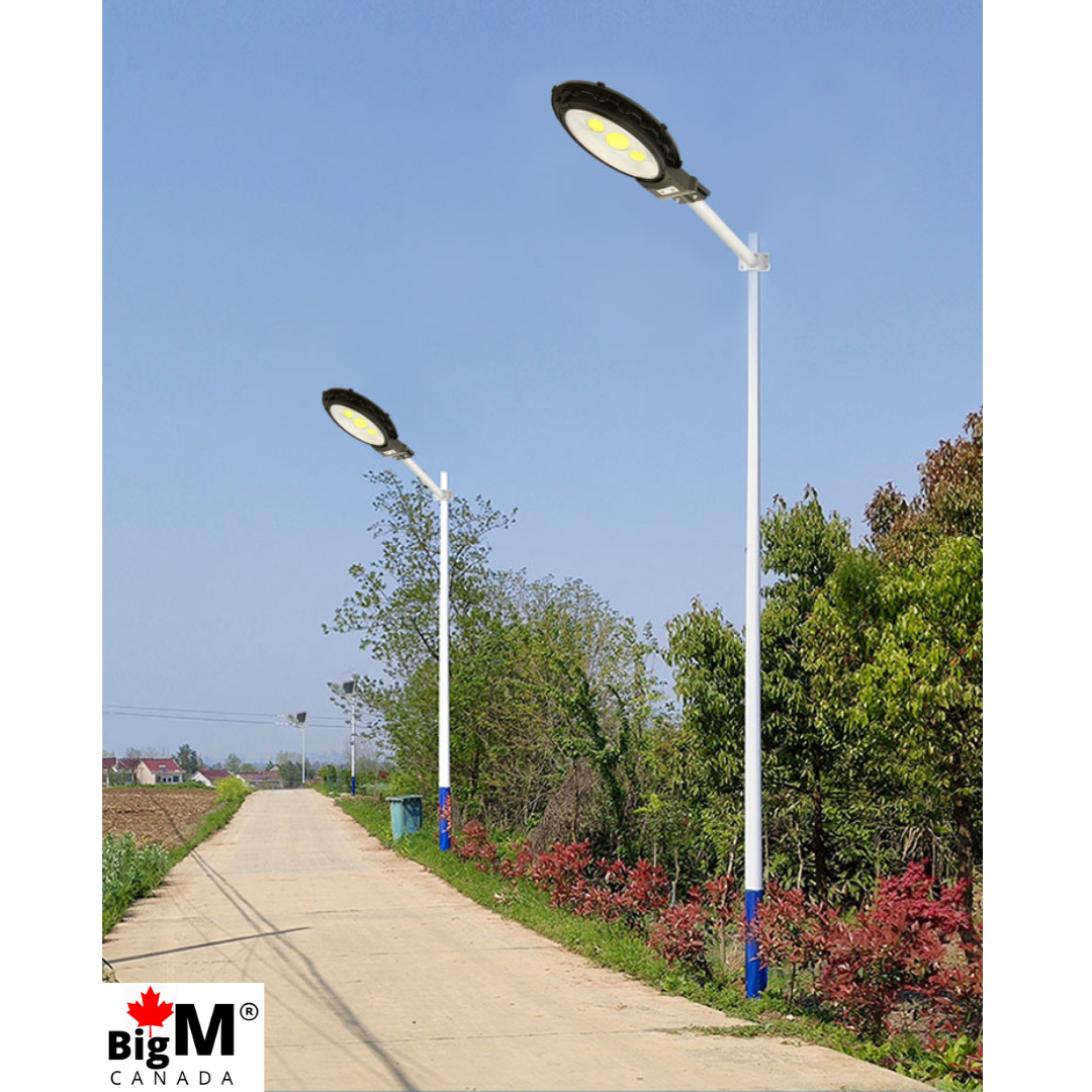 BigM Heavy Duty 500W Solar Flood Light With Motion Sensor installed on a street