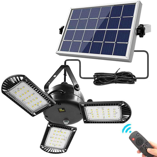 BigM 60 LED Adjustable Bright Solar indoor Pendant Light Features a Large Solar Panel, Heavy Duty Batteries, Remote, 16 Ft Extension Cable for Garage Burns Shades