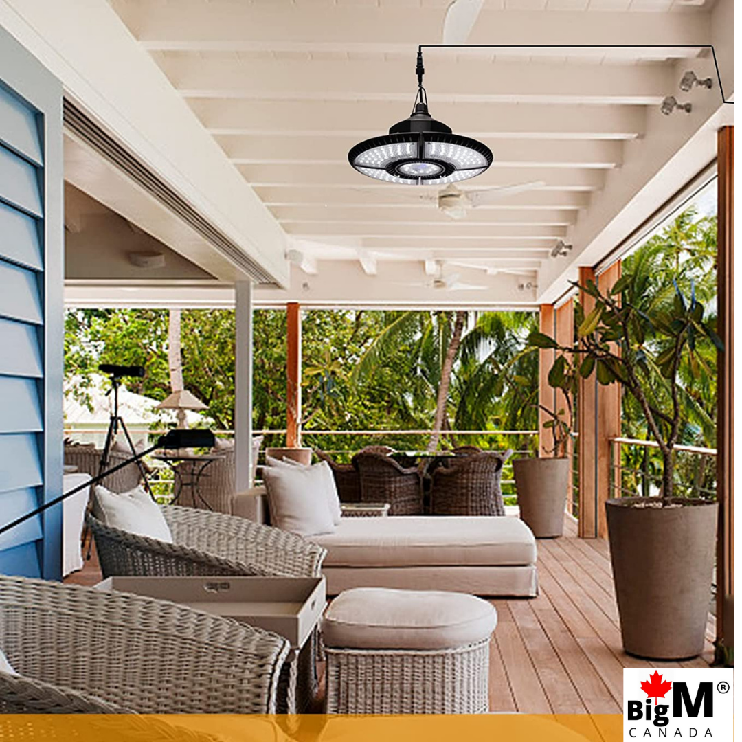 BigM 136 LED 1000 Lumens Bright Indoor Solar Light for Patios Pergolas installed in a patio