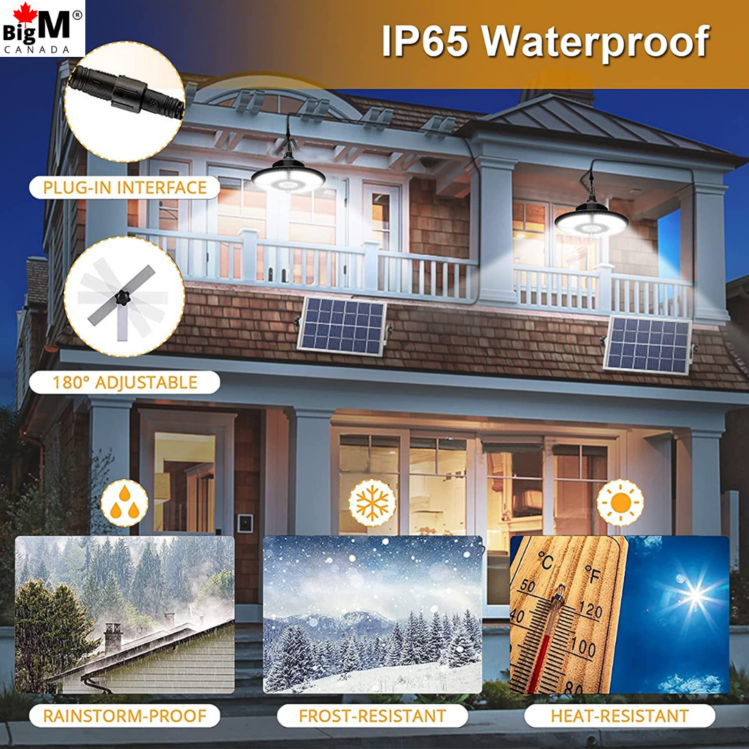 BigM 136 LED 1000 Lumens Bright Indoor Solar Light for Patios pergolas lights up a balcony of a house