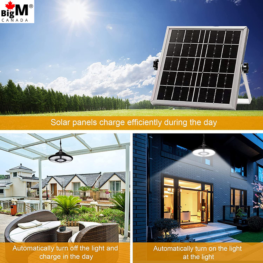 BigM 136 LED 1000 Lumens Bright Indoor Solar Light for Patios pergolas has a large solar panel that help battery to charge faster during day time