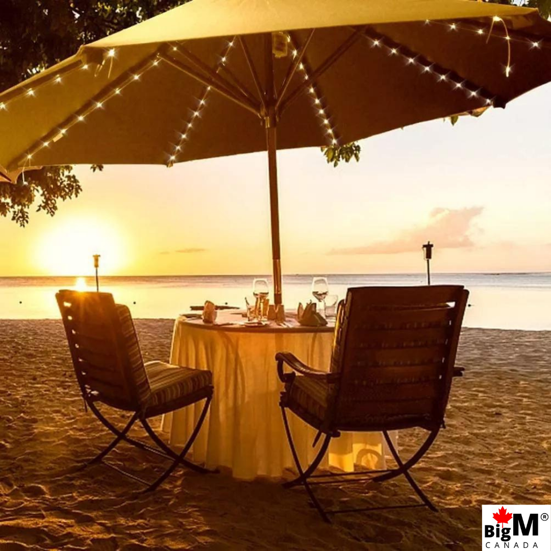 BigM solar string lights for patio umbrella is suitable for offgrid beach umbrellas as well