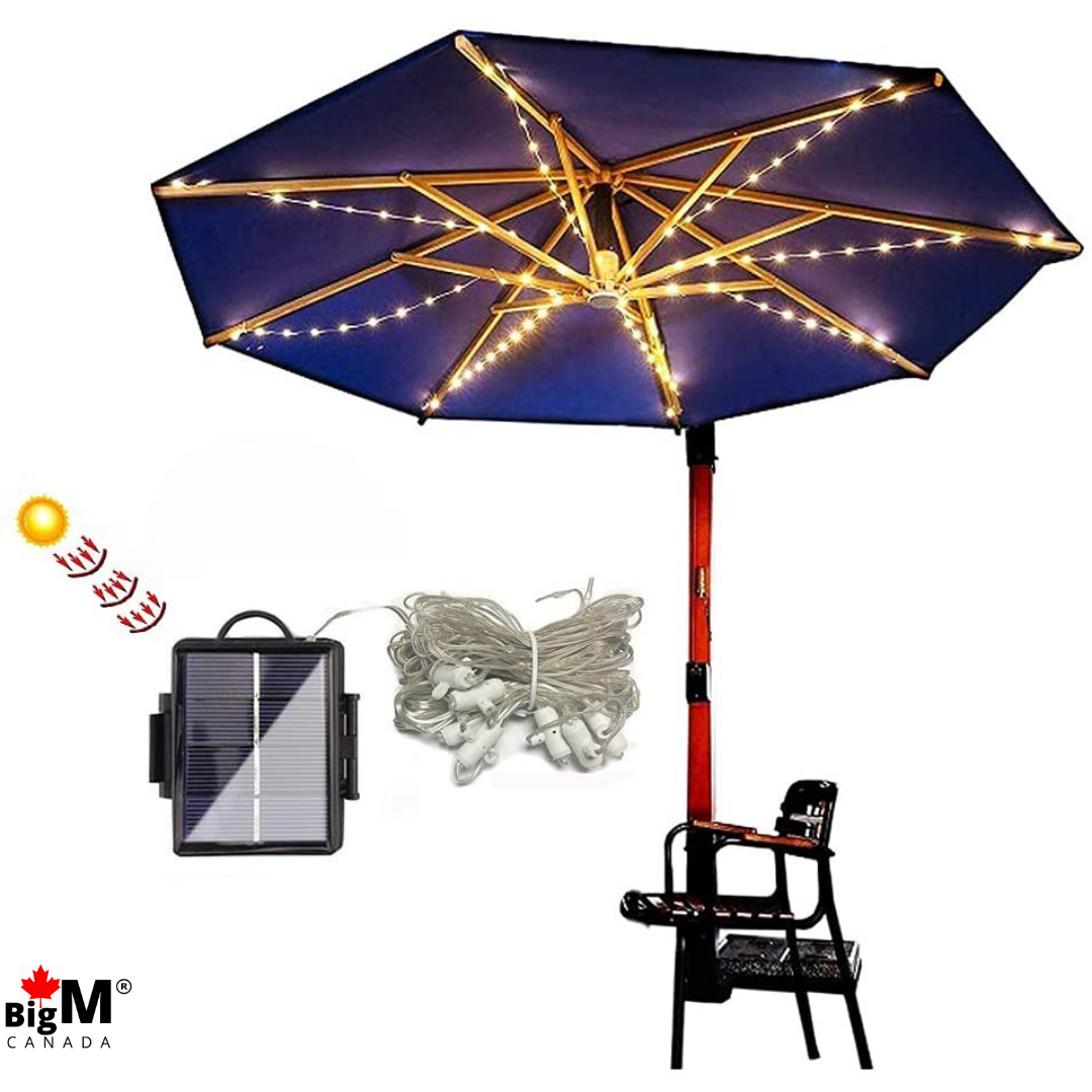 BigM solar string lights for patio umbrella comes with a high absorbing solar panel
