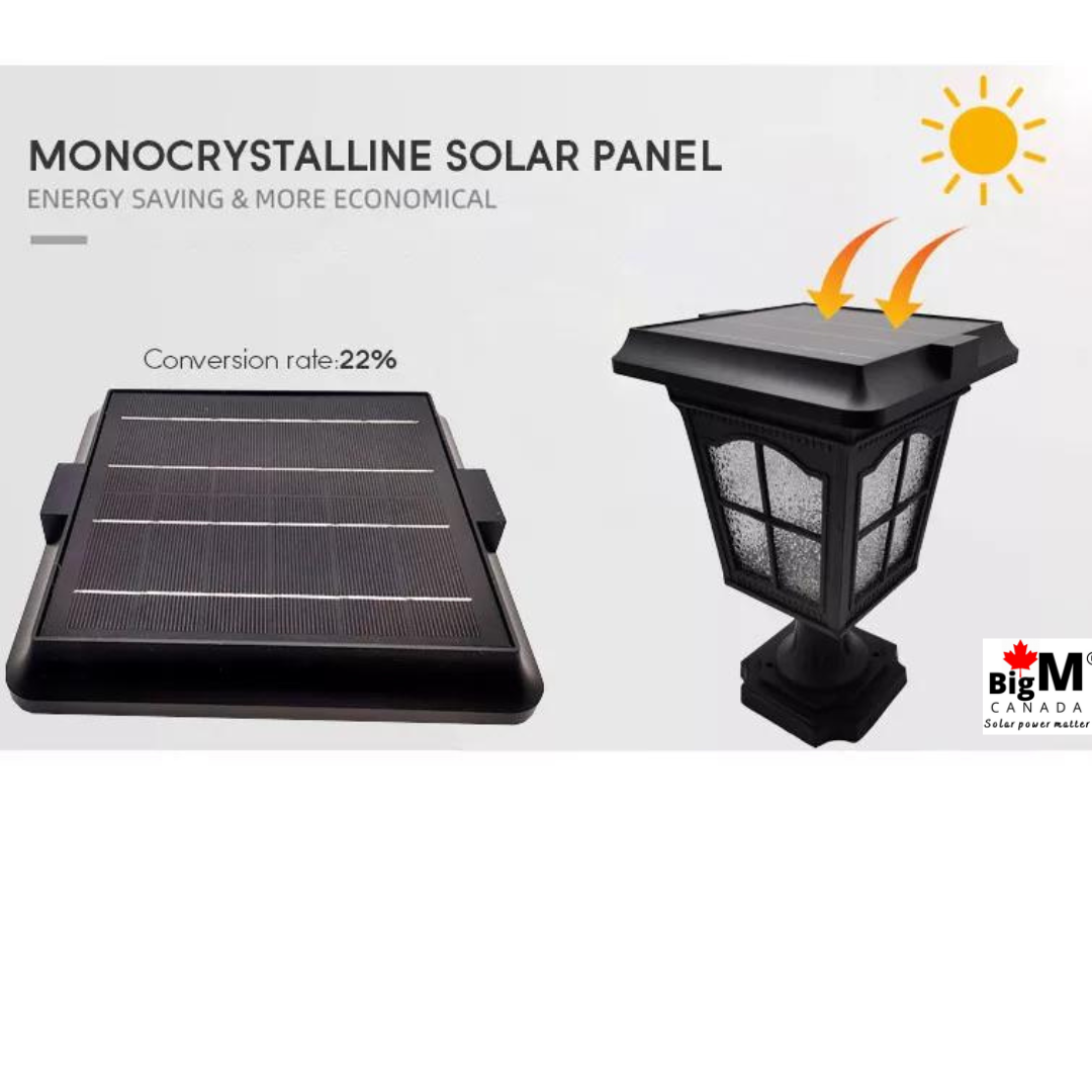 BigM Elegant Looking Vintage Style Solar Post Lights have high absorbing monocrystalline solar panel