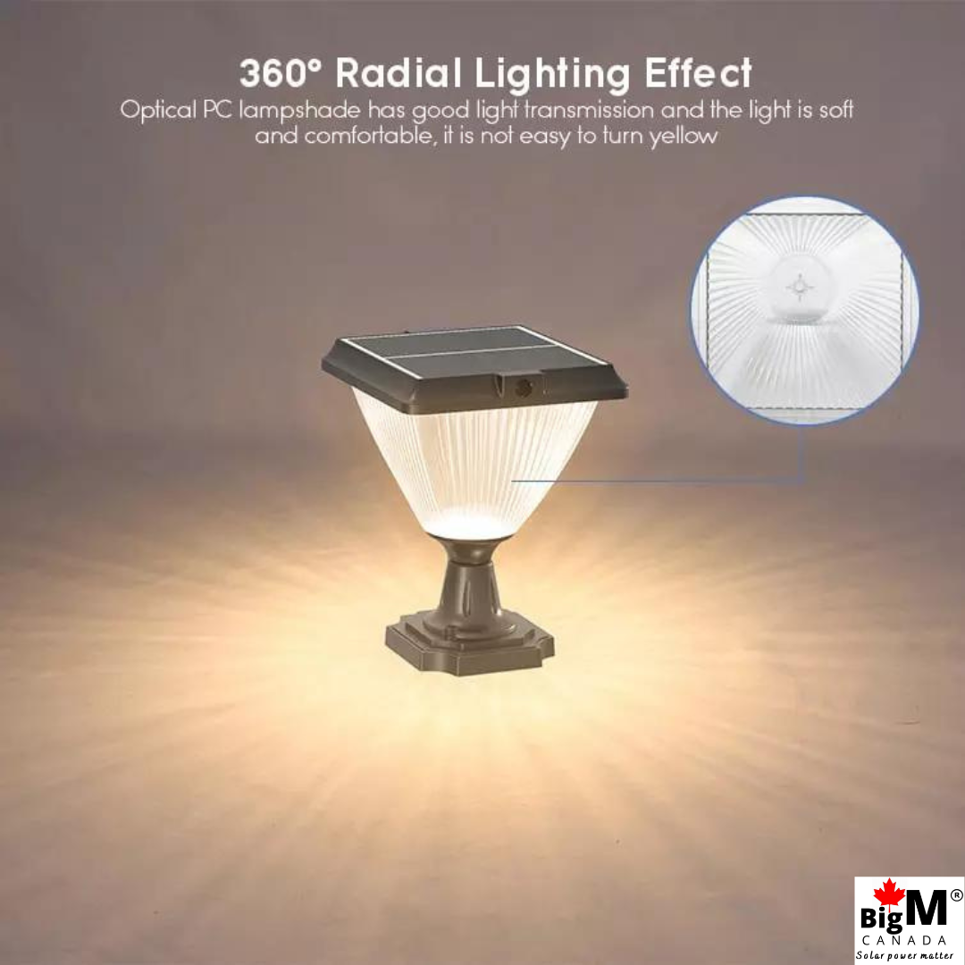 BigM Elegant Looking Bright LED Solar Post Lights are made of optical lampshade that has good light transmission