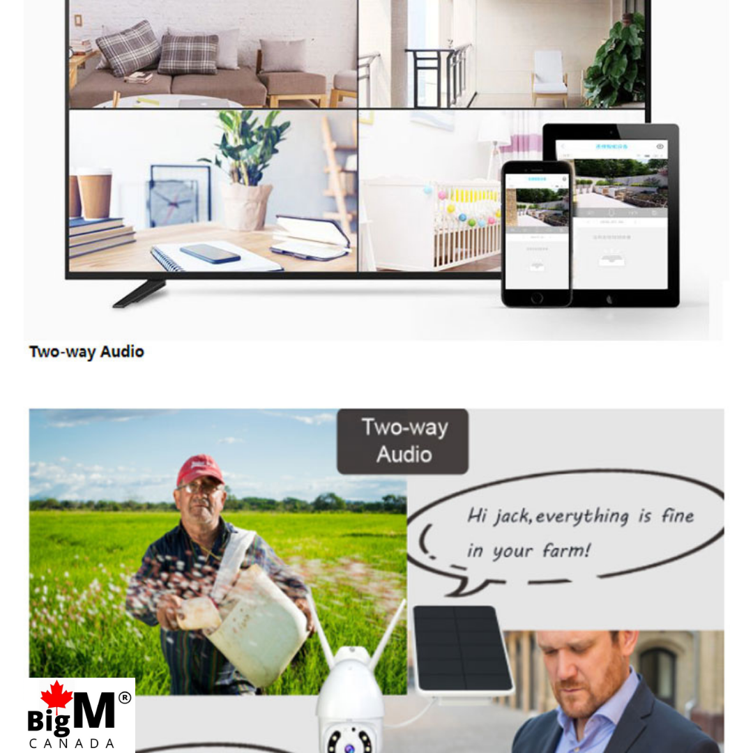 With the hlp of BigM  Solar Wifi Camera can have two way audio communication from anywhere of the world