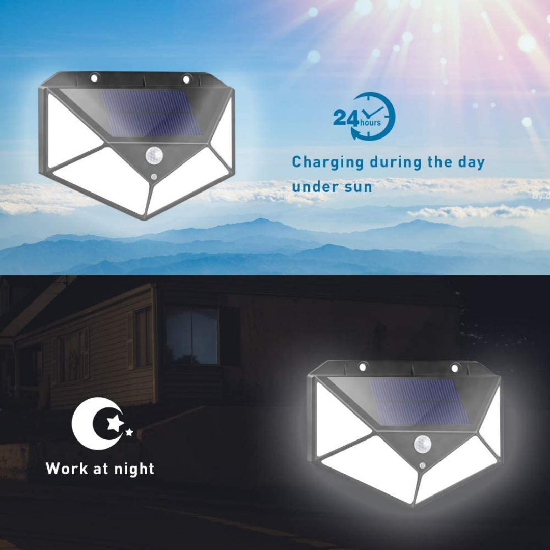 BigM Bright 136 LED Solar Security Light charges during day time and lights up at night