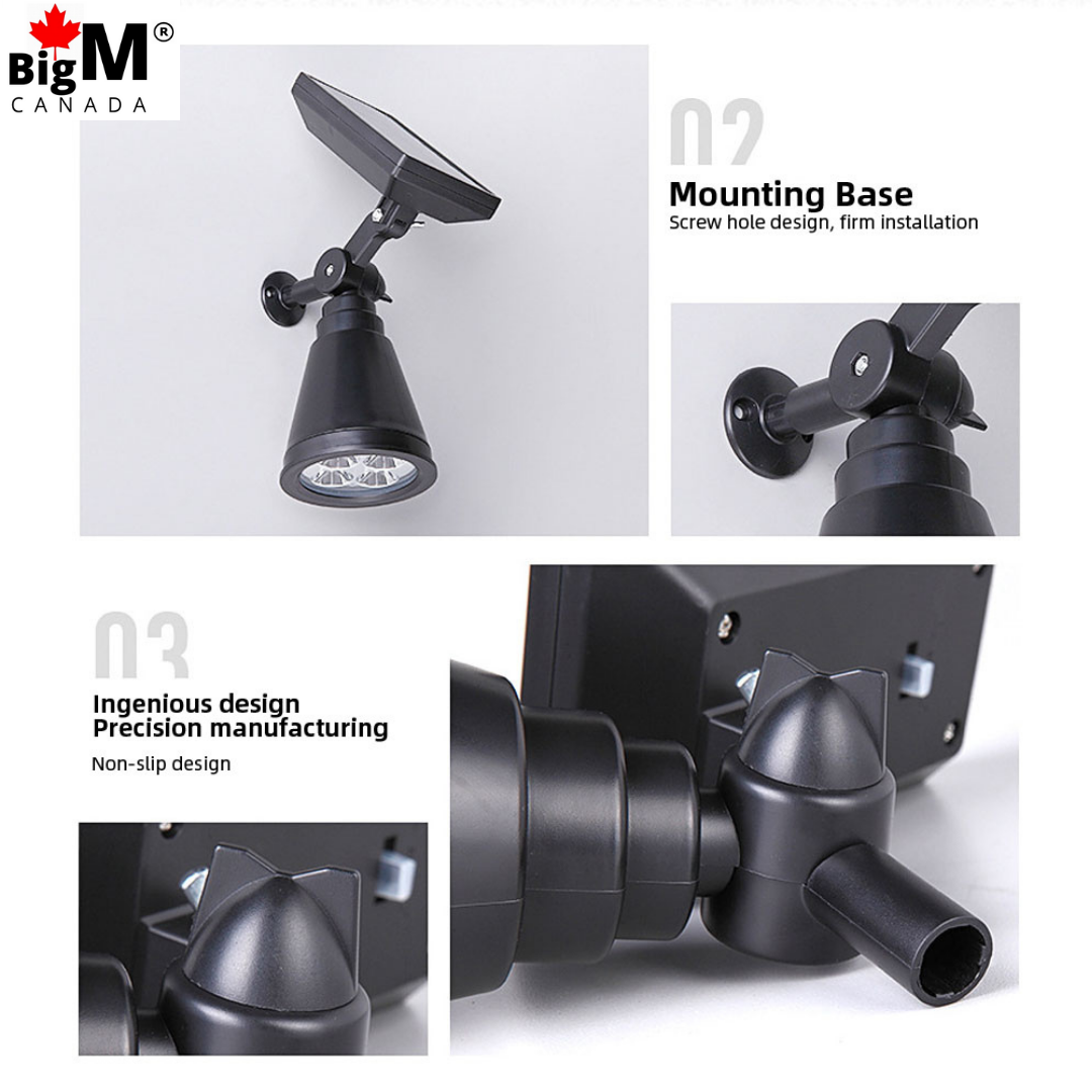 BigM Wireless RGB Color Changing Solar Spotlights have adjustable fixtures, solar panels