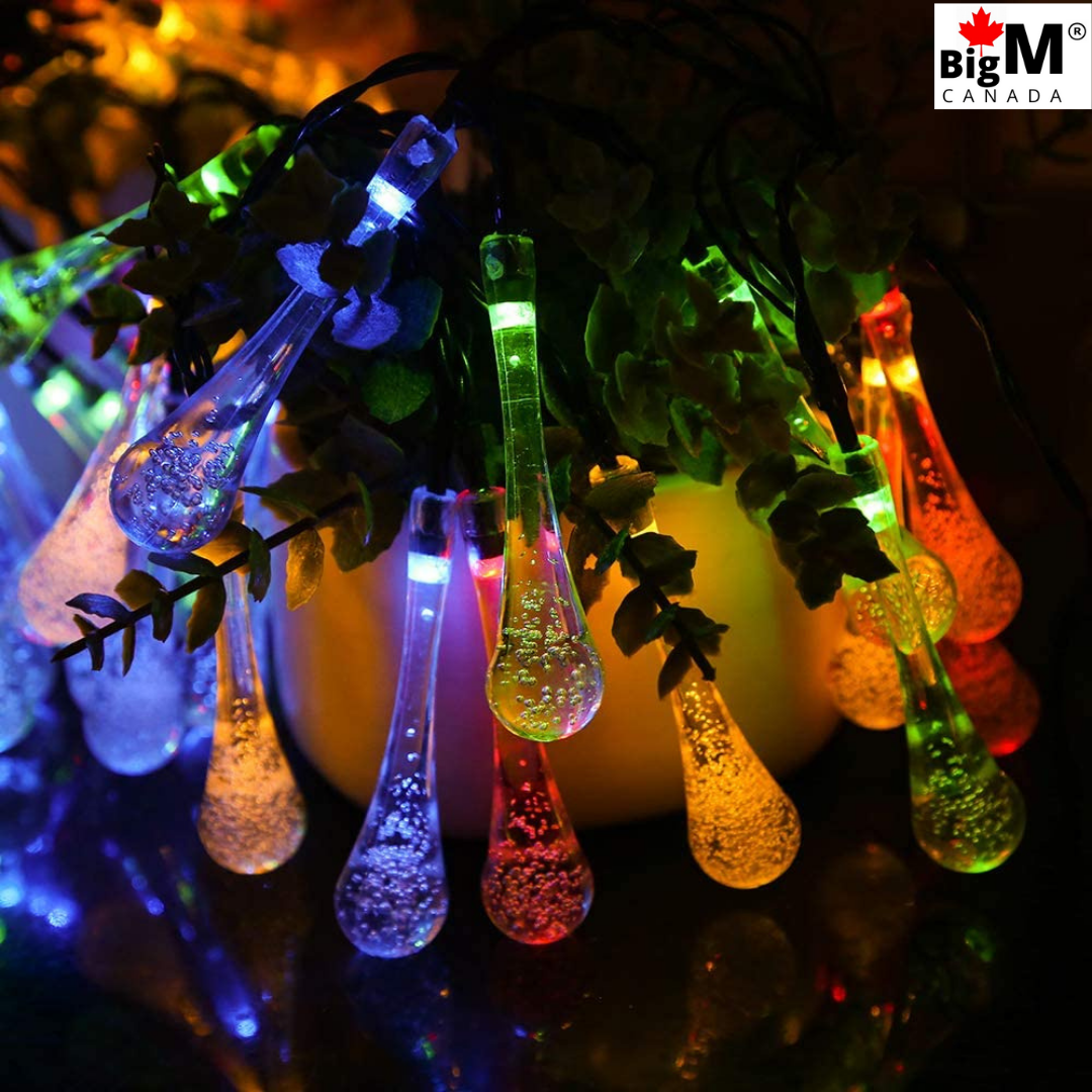 Image of BigM multicored solar raindrop string lights are easy to install, no wiring is required