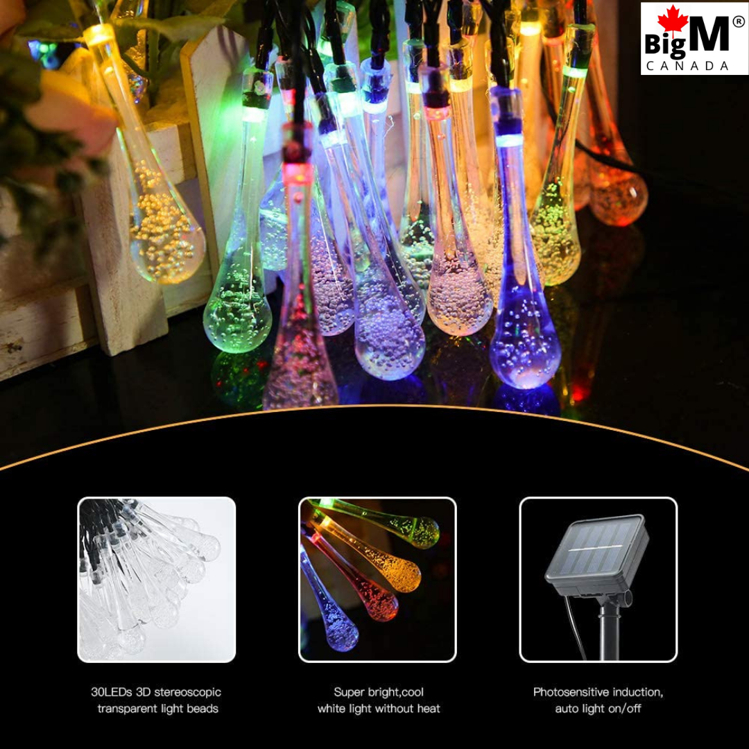 Image of BigM solar raindrop string lights come with a high efficient solar panel