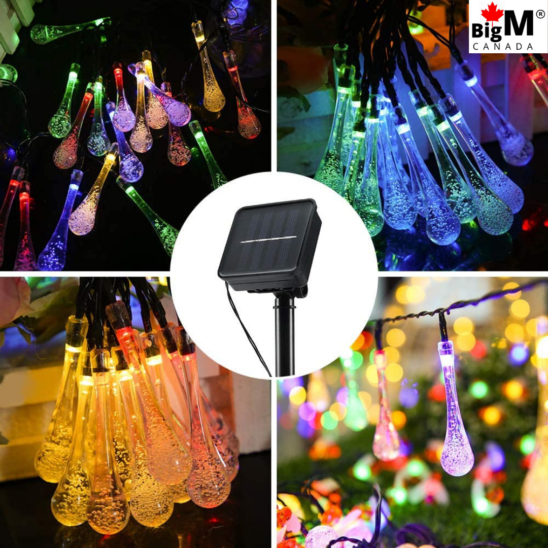 Image of BigM solar raindrop string lights glows beautifully at night