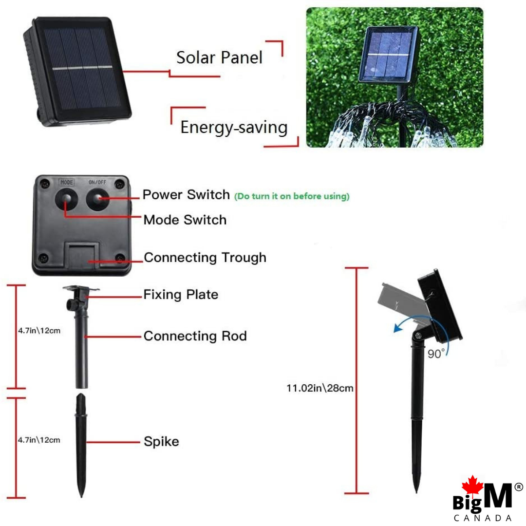 Image of BigM solar raindrop string lights come with a high efficient solar panel, a ground spike and a connecting rod