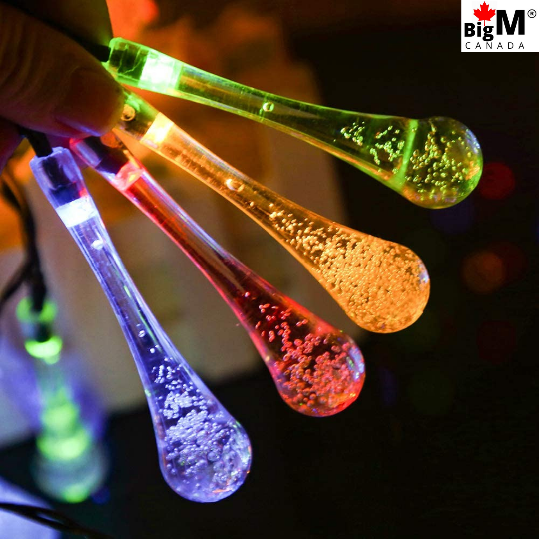 Image of BigM multicolored solar raindrop string lights for holiday decoration