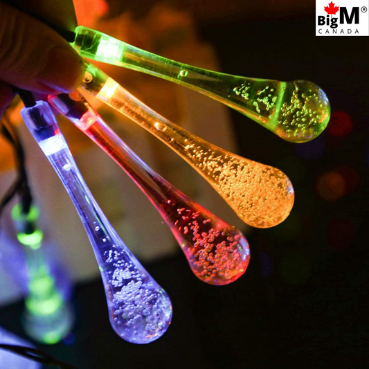 Image of BigM multicolored solar raindrop string lights for holiday decoration