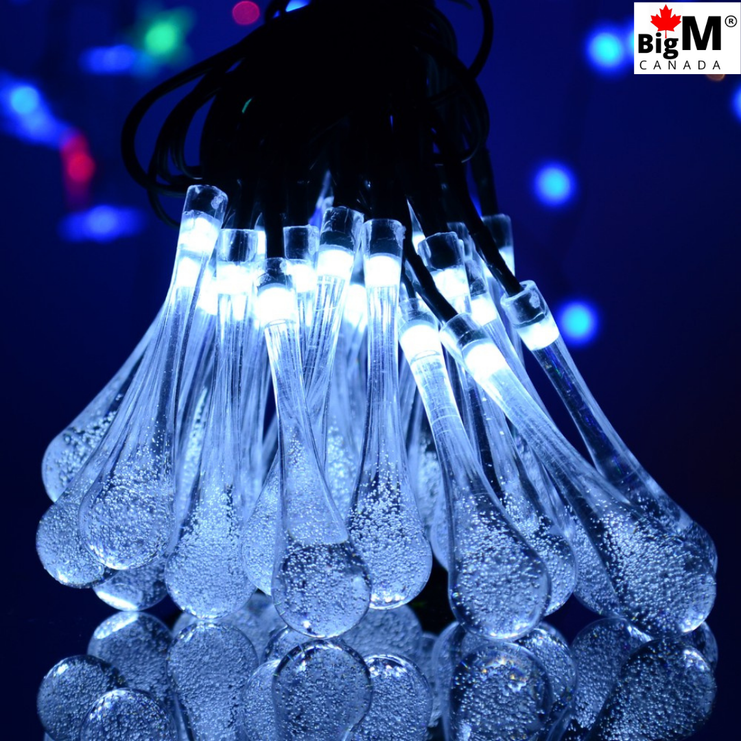 BigM Raindrop shaped Cool White Outdoor Solar String Lights are made of fine glass materials