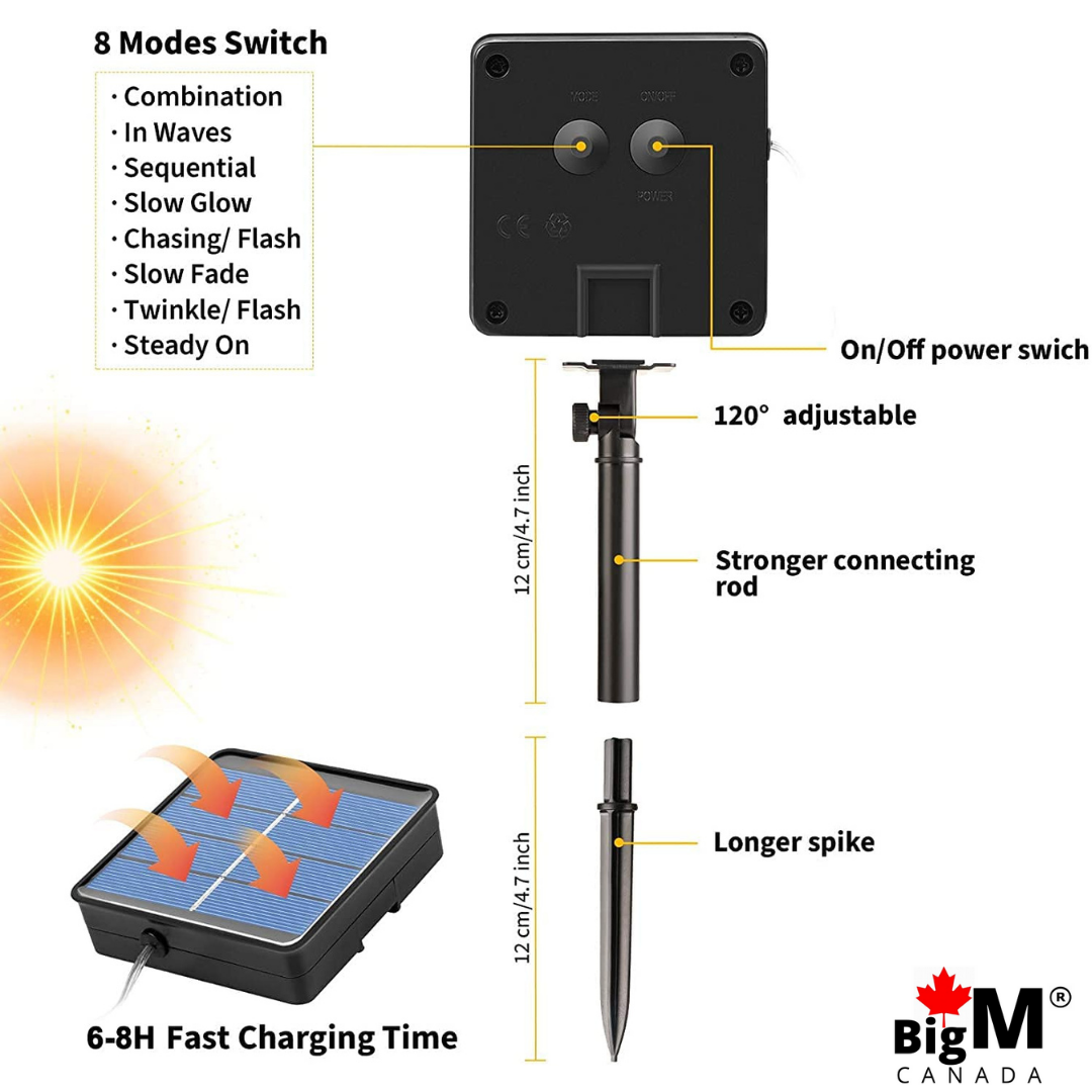 BigM LED solar fairy string lights come with a very efficient high absorbing solar panel