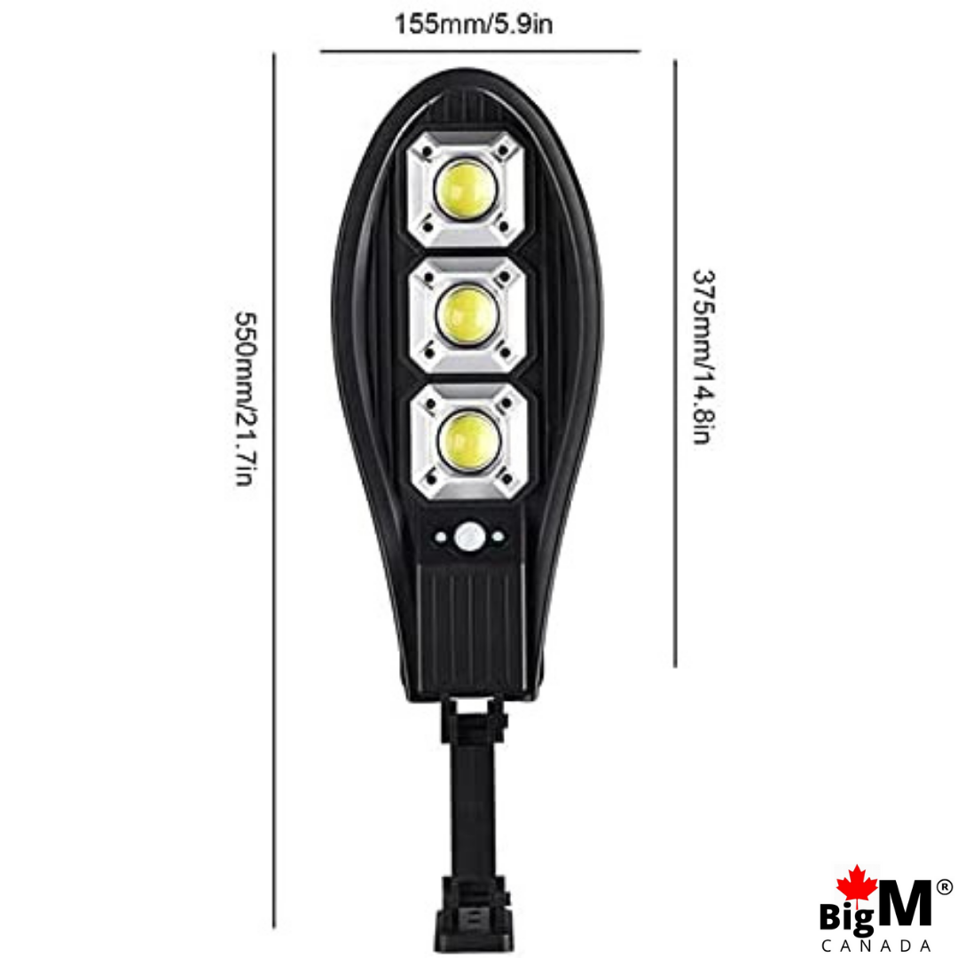 Image of beautifully designed BigM 100W solar street flood lights with measurements