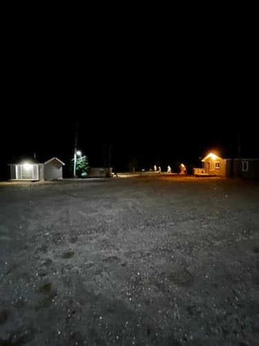 BigM 1200W commercial solar street lights installed at the outdoor of off-grid Buck Fever Services at Hearst, Northeastern Ontario. Photo Courtesy: Buck Fever Services