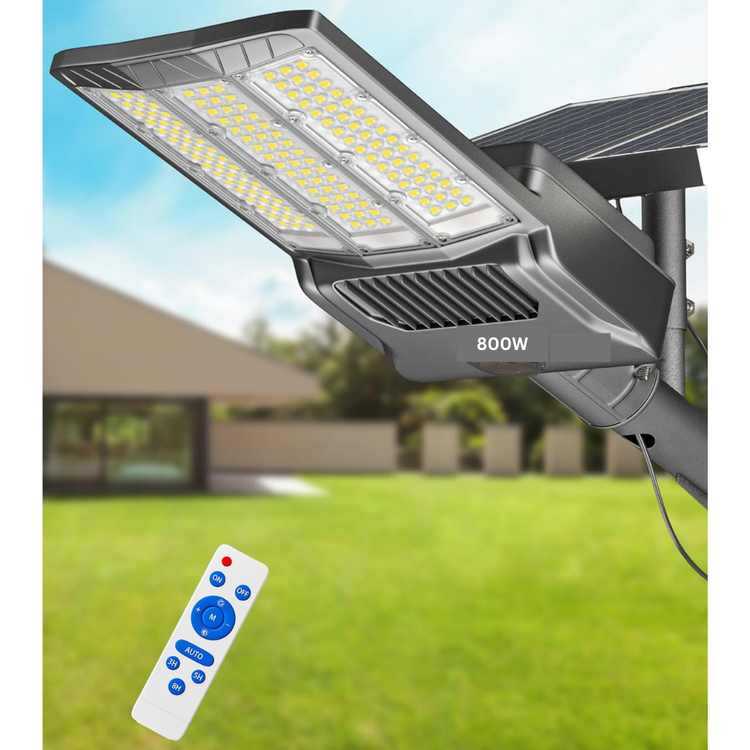 Image of BigM 800W Premium Aluminum Solar Street Lights offer efficient, eco-friendly lighting for outdoor commercial space