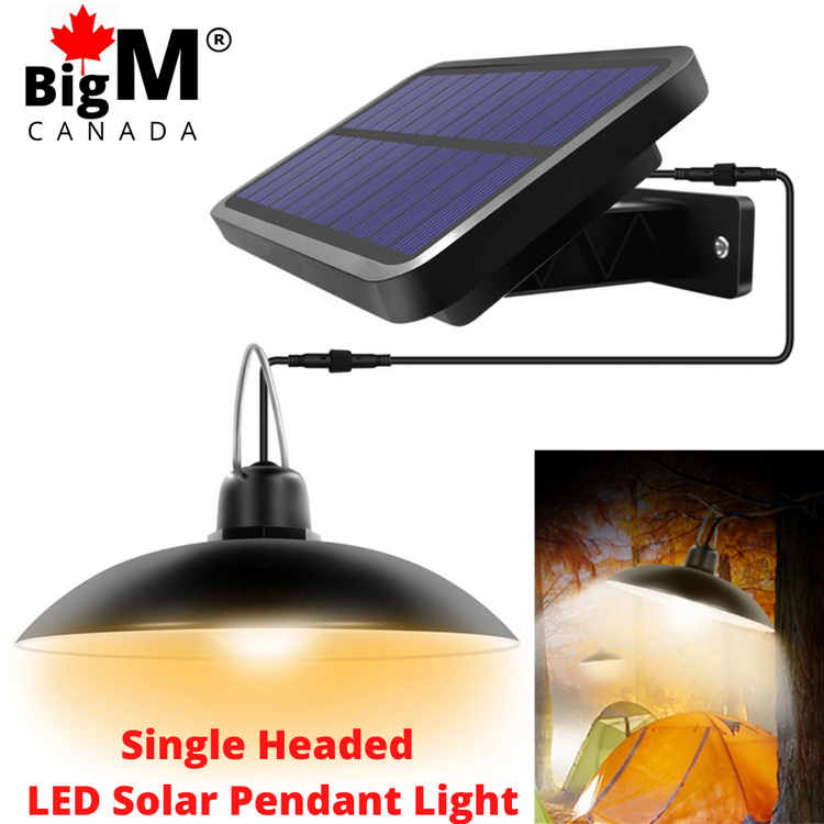 BigM Solar Lights for Indoors Gazebos Shades Patios tents  come with single-headed pendant light, a large solar panel, a 10 ft extension cable & a remote, perfect choice camping tents, gazebos, shades, hallways