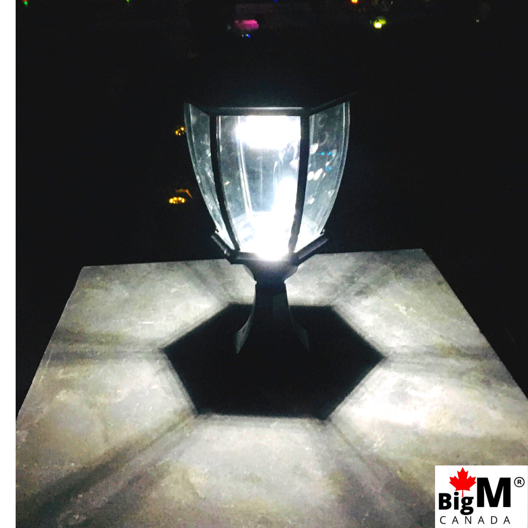 BigM Vintage Style dawn to dusk bright led solar post cap lights generate bright light for all night on the driveway stone pillar