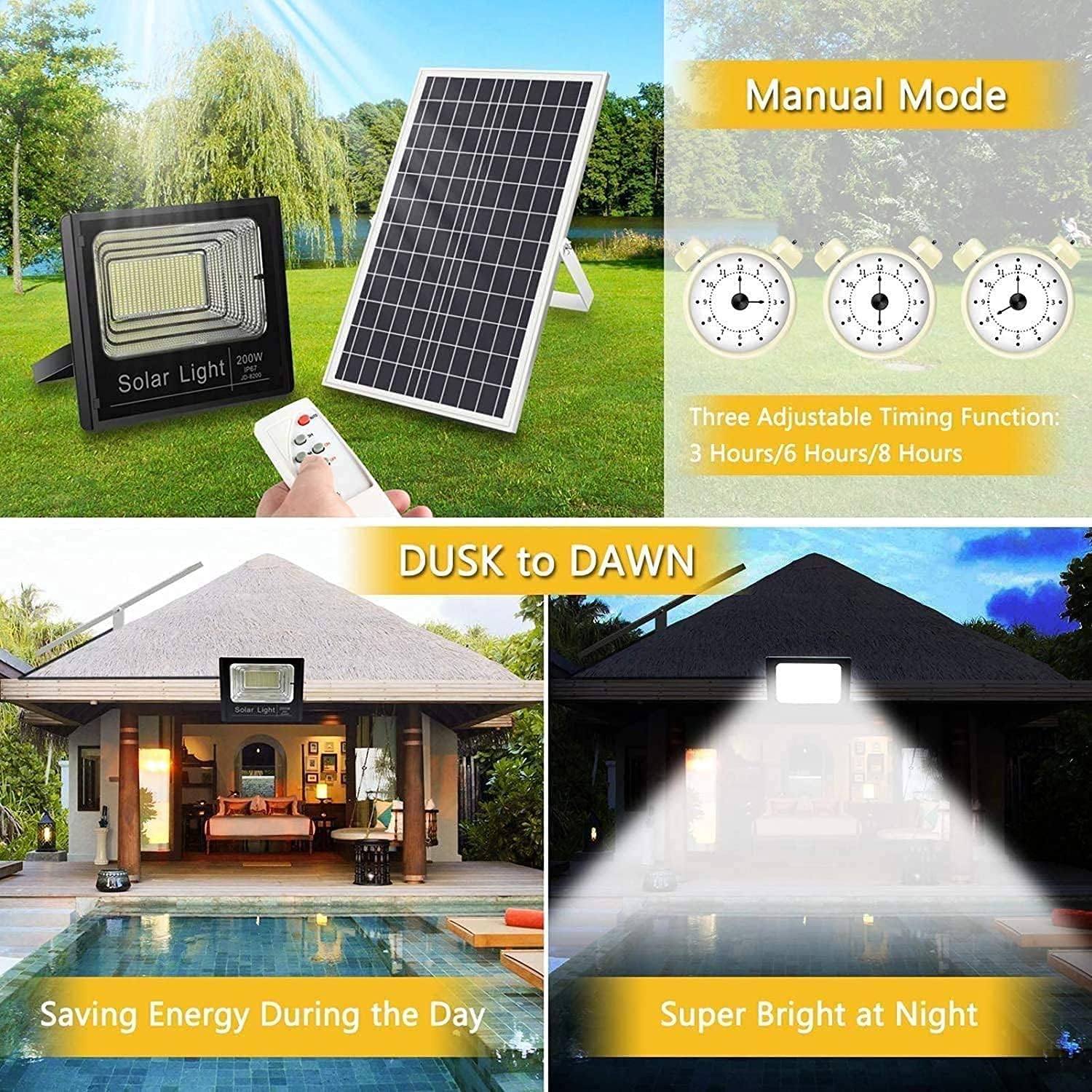 BigM 200W/300W Solar Floodlights charges during day time and turns on at dusk