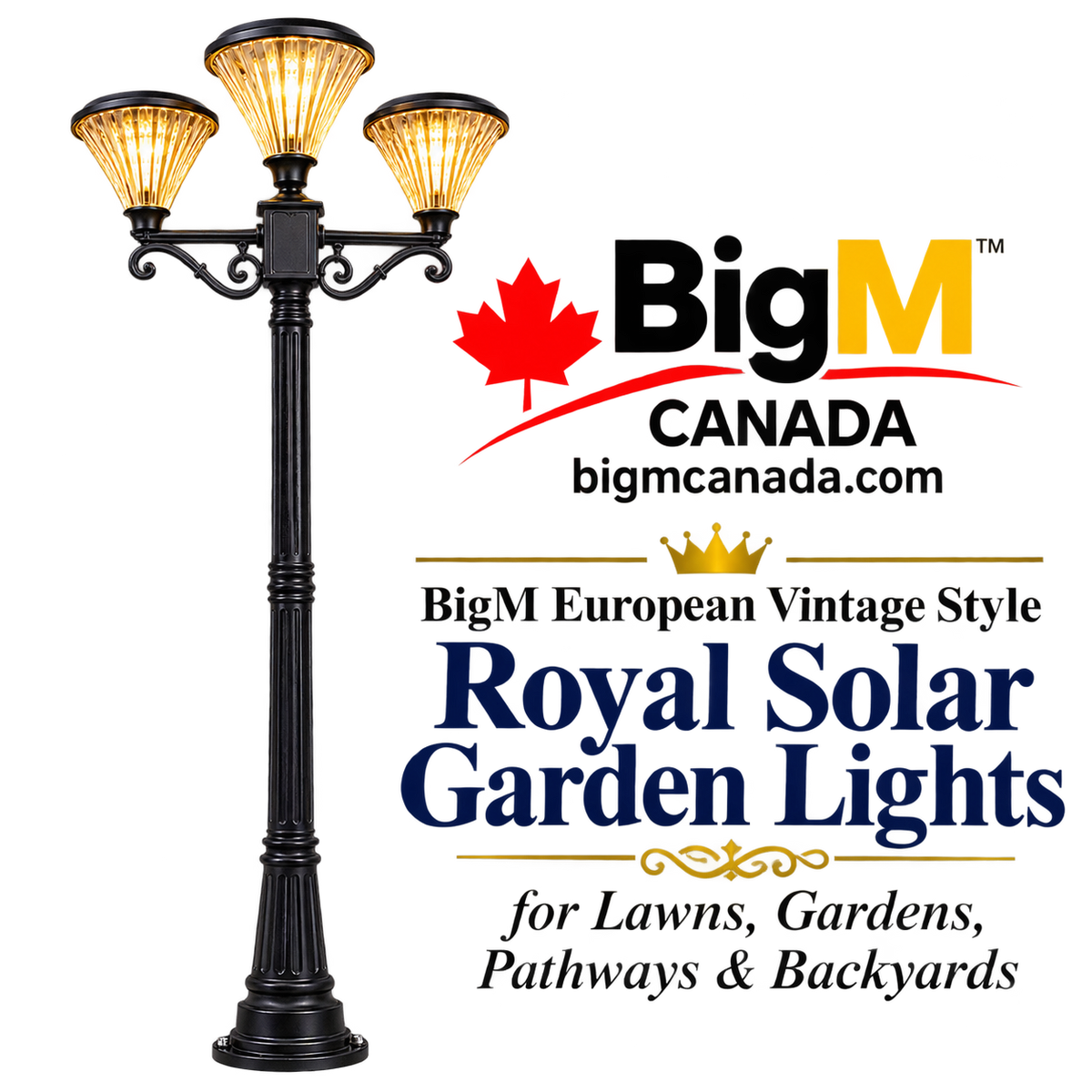 BigM European Vintage Style Solar Royal Garden Lights for Lawns, Gardens, Pathways & Backyards
