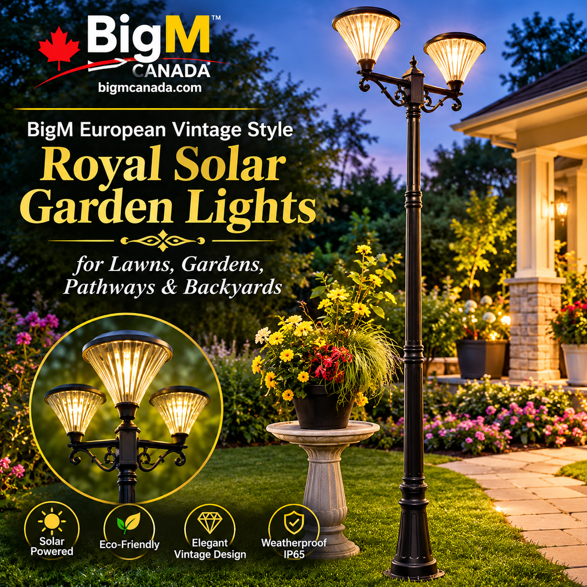 BigM European Vintage Style Solar Royal Garden Lights for Lawns, Gardens, Pathways & Backyards