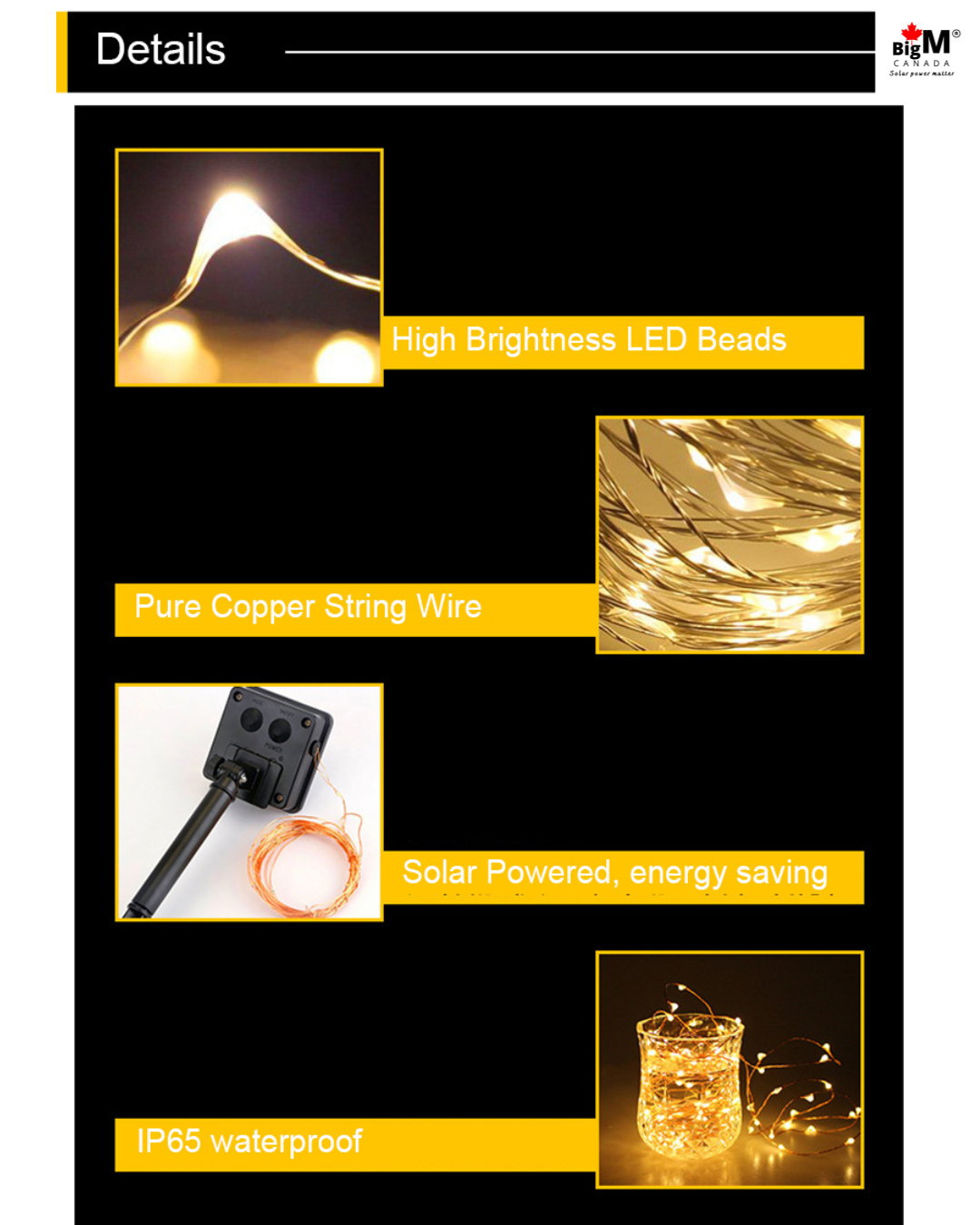 BigM LED Solar Copper Fairy String Lights – 100FT Long Outdoor & Indoor Decorative Lighting