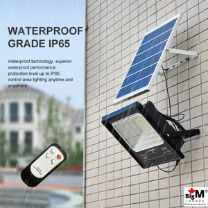 BigM 100W 200W & 300W solar bright flood lights for outdoors are IP65 graded waterproof